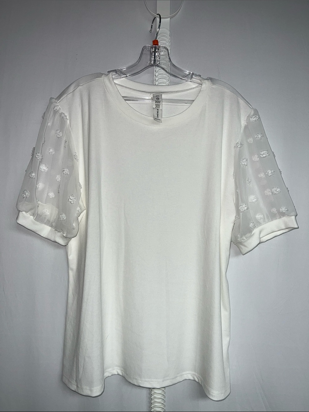 White Puff-Sleeve Embroidered Dot Tee